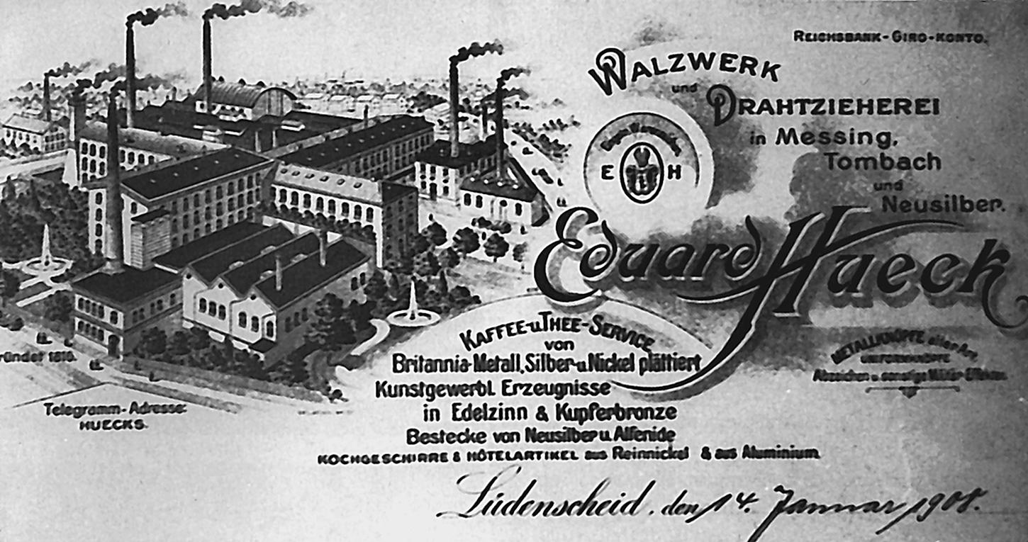  1879: Das neue Messingwalzwerk an der Loher Straße in Lüdenscheid nimmt den Betrieb auf und die erste Dampfmaschine wird eingesetzt.